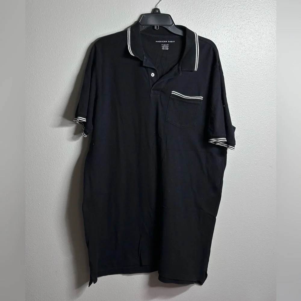 American Eagle Men‎ Polo Classic Fit Black Shirt Size XLT.